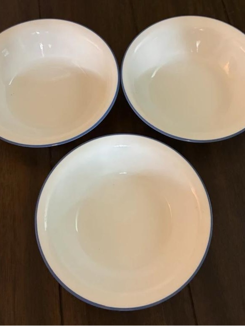 Classic Cream Ceramic Bowls with Blue Edge - Set of 3